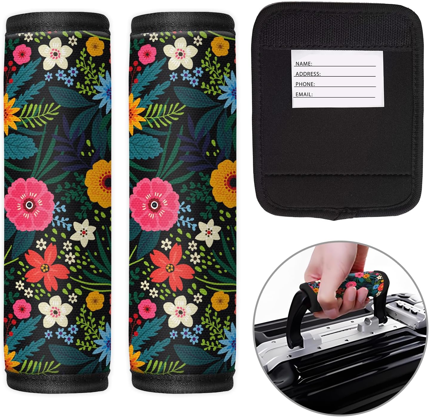 2 Pack Luggage Handle Wrap Travel Tags - Set of Luggage Tags for Suitcases, Identifiers, Marker, and Handle Covers - Cruise Accessories and Travel Gifts（Cute Flower