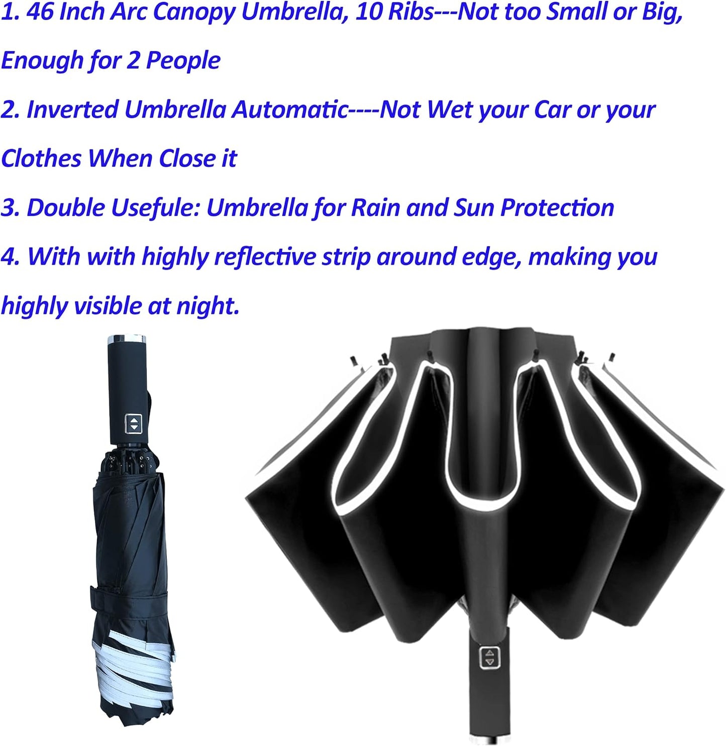 BAODINI Inverted UV Umbrella for Rain and Sun Medium Size UPF 50+ Rverse Compact Umbrella Auto Open Close