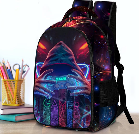 Game Backpack Set for Boys, Gaming Backpack 3 Pack, Boys Lunch Box, and Pencil Bag for Kids, 17"