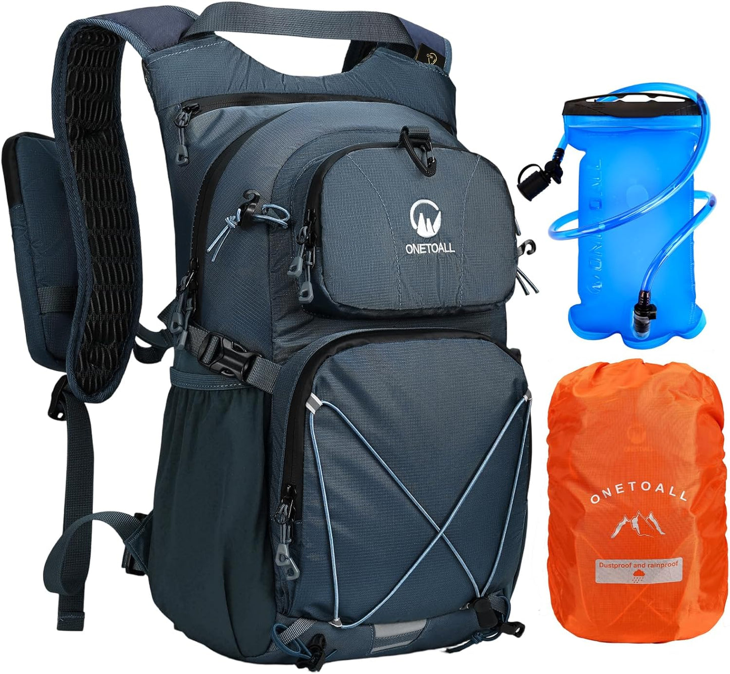 Hydration Backpack 22L, Hiking Backpack with 2L Leakproof Bladder, Sewn-in Rain Cover, Insulated