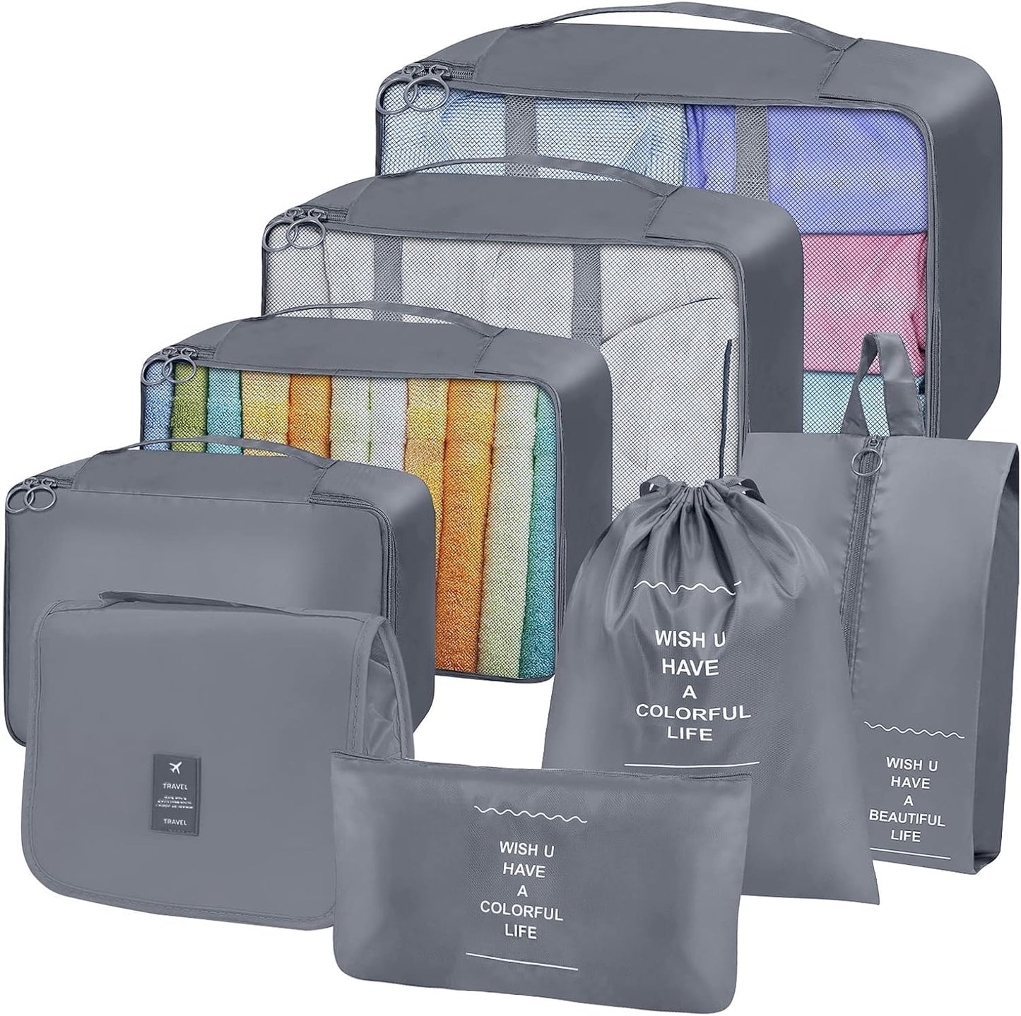8 Set Packing Cubes, Travel Luggage Packing Organizers (GREY)