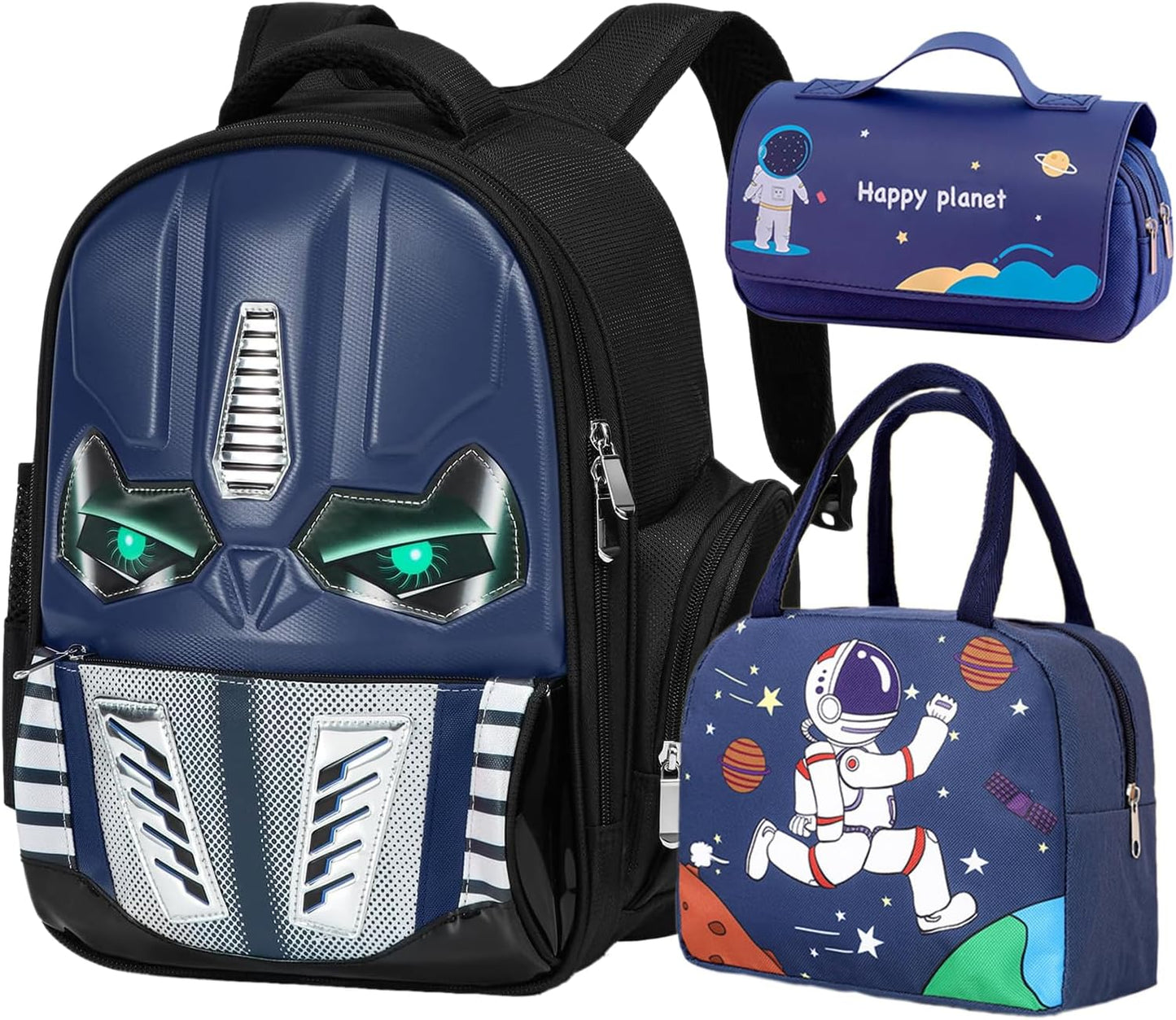 Kids Backpack for School, Boys Backpack with Lunch Bag and Pencil Case, Robot Backpack for Boys, Mochila Para Niños
