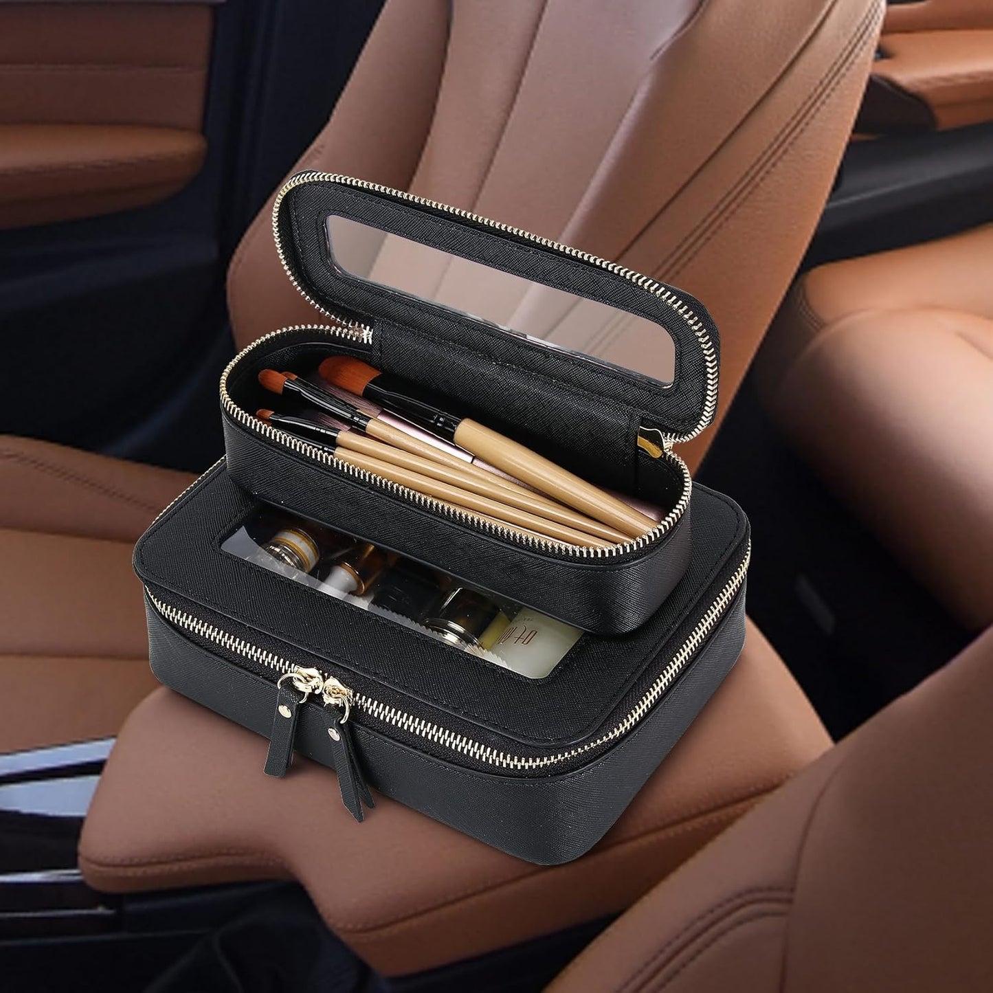 Clear Travel Makeup Bag with Brush Case Portable Transparent Cosmetic Bag and Toiletry Bag