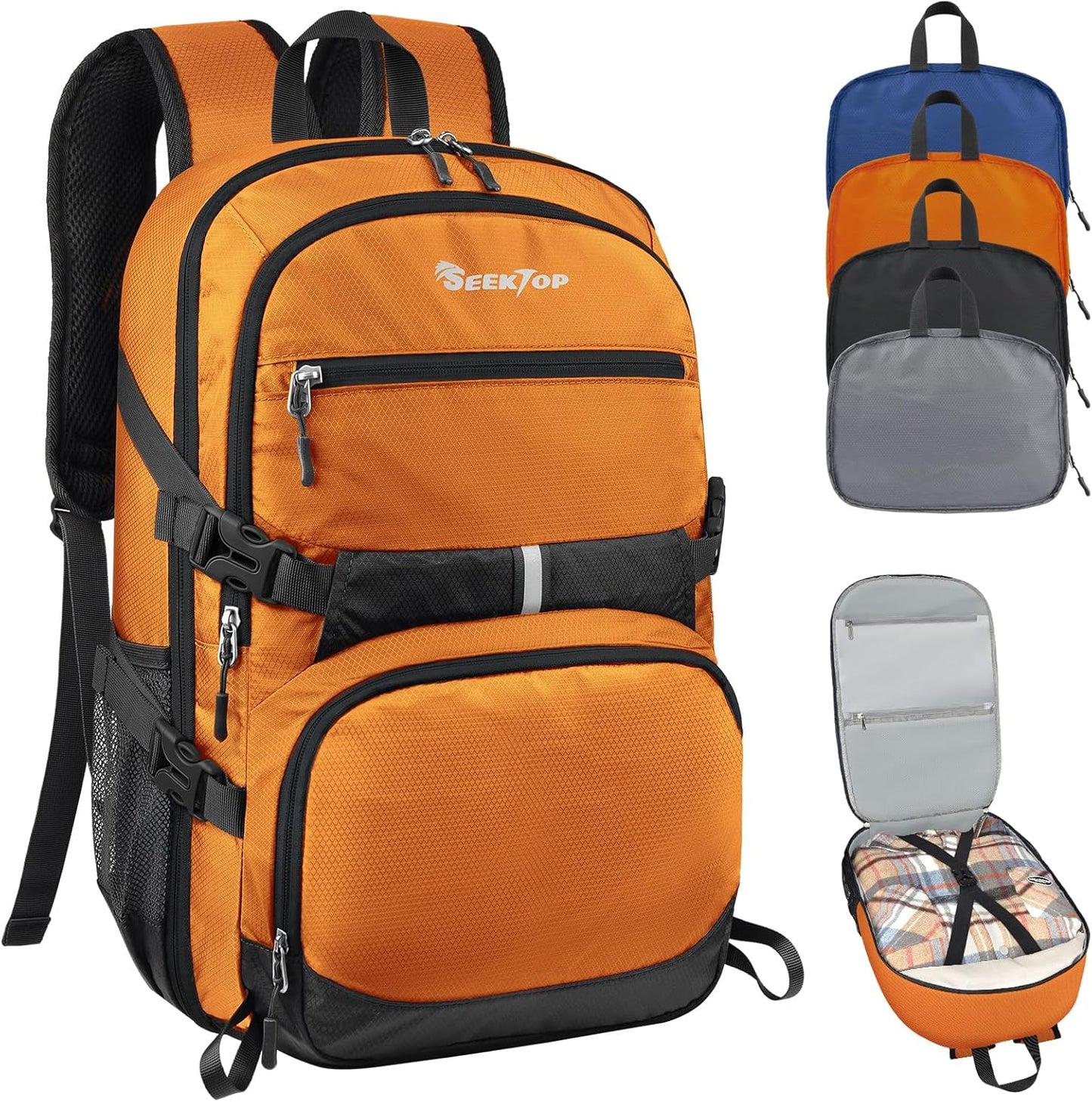 Seektop 40L Foldable Hiking Backpack for Women Men Lightweight Packable Travel Backpack Carry on Flight Approved for Outdoor Camping Sport Leisure (Orange)