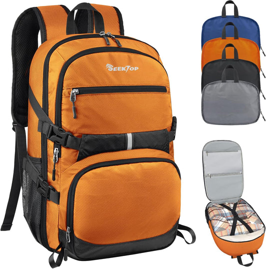 Seektop 40L Foldable Hiking Backpack for Women Men Lightweight Packable Travel Backpack Carry on Flight Approved for Outdoor Camping Sport Leisure (Orange)