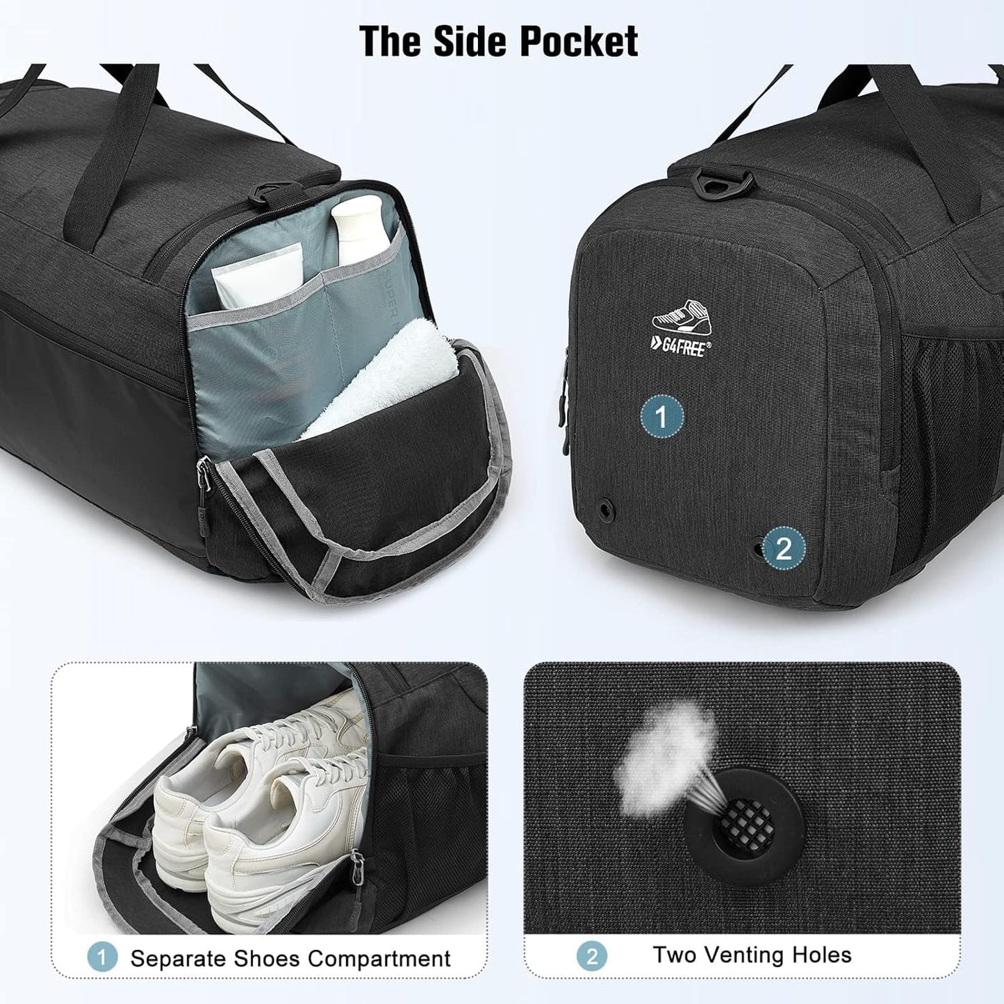 G4Free 45L/60L 3-Way Duffle Backpack Gym Bag with Wet Pocket & Shoes Compartment Sports Travel