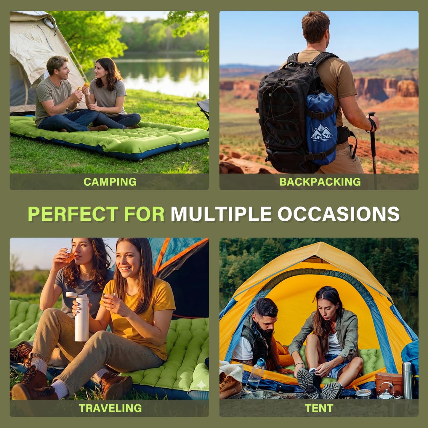 FUN PAC Camping Sleeping Pad, Ultralight Camping Mat with Pillow, Built-in Foot Pump Inflatable