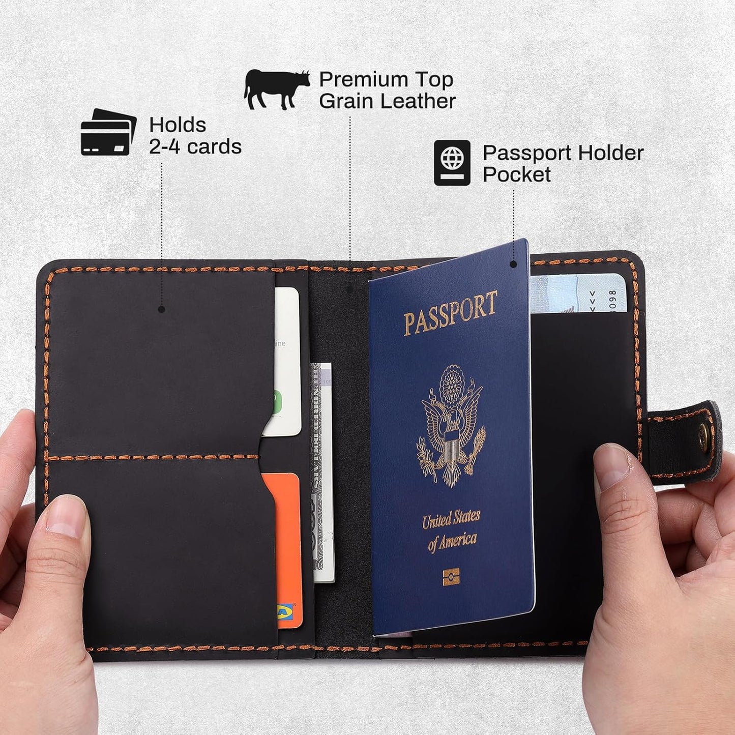 Full Grain Leather Passport Holder with AirTag, Travel Passport Wallet and Air Tag Cover for Men and Women, with 4 Card Holder