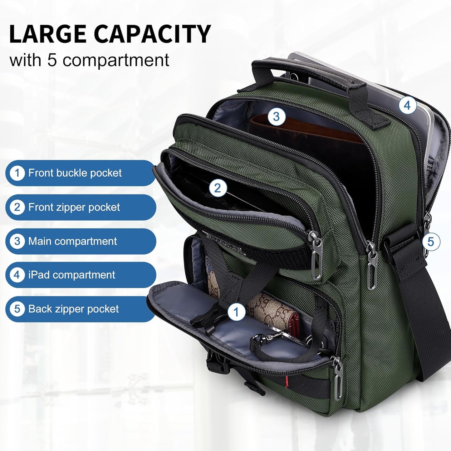 WITZMAN Crossbody Bag for Men Travel Small Shoulder Bags Lightweight Man Purse Messenger Bag for Casual Daliy Work Traveling