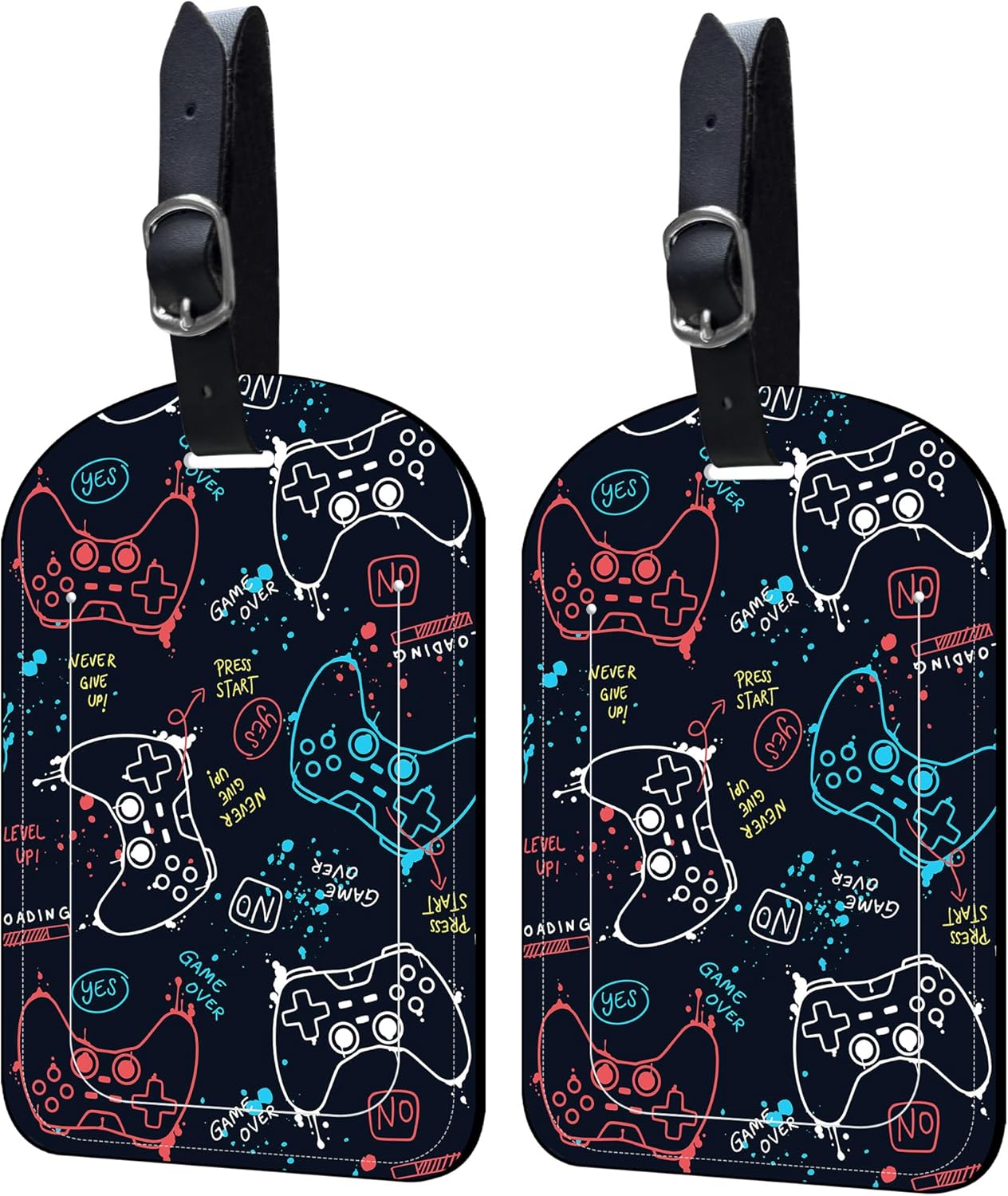 2 Pack Luggage Tags Game Controller PU Leather Baggage Handbag Suitcase Tags with Secure Strap Privacy Cover ID Labels,Business Travel Baggage Tag Identifier