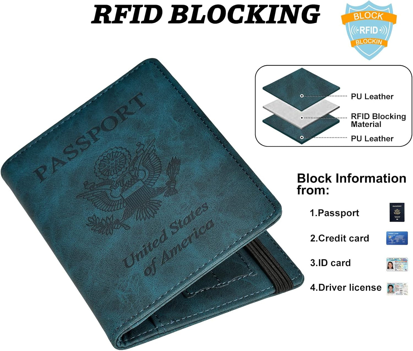 HerriaT Passport and Vaccine Card Holder Combo,Cover Case with CDC Vaccination Card Slot, Leather Travel Documents Organizer Protector, with RFID Blocking, for Women and Men