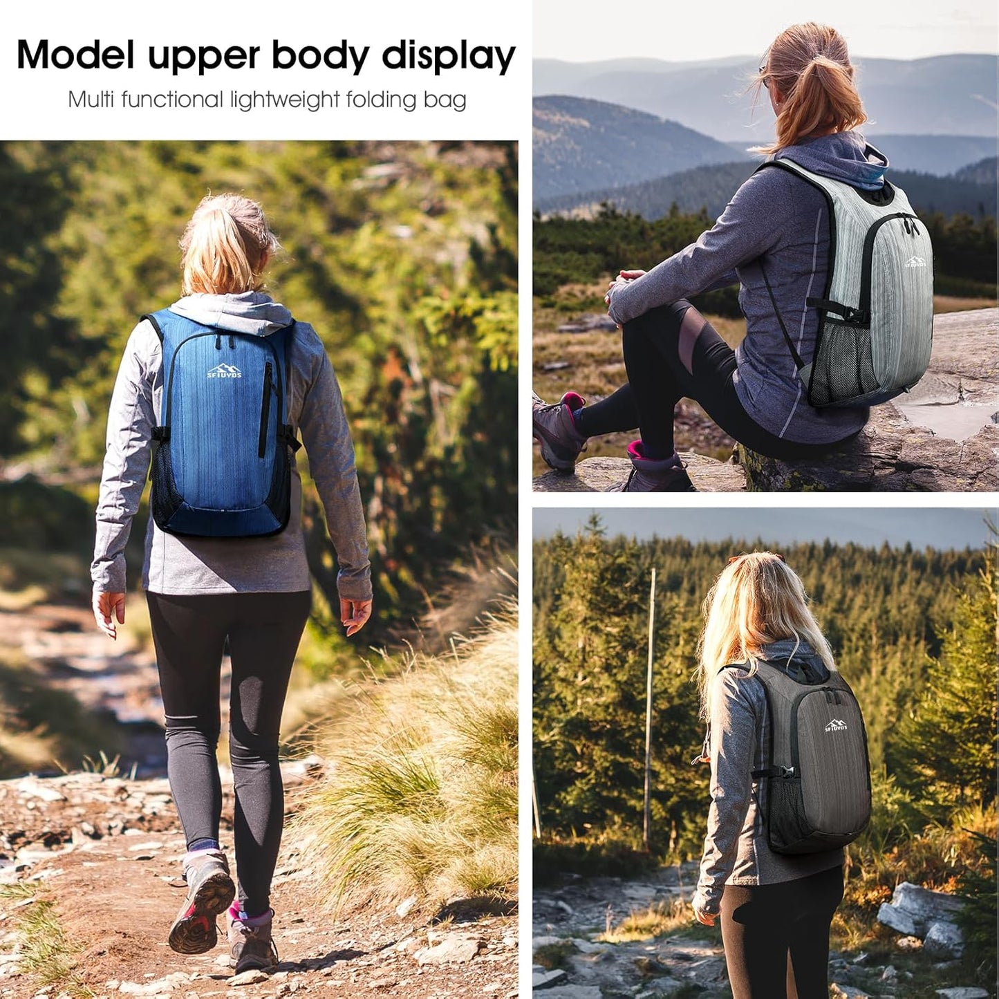 Small Hiking Daypack,15L Waterproof Hiking Backpack Packable Lightweight Travel Day Pack for Women Men (Oxford Grey)