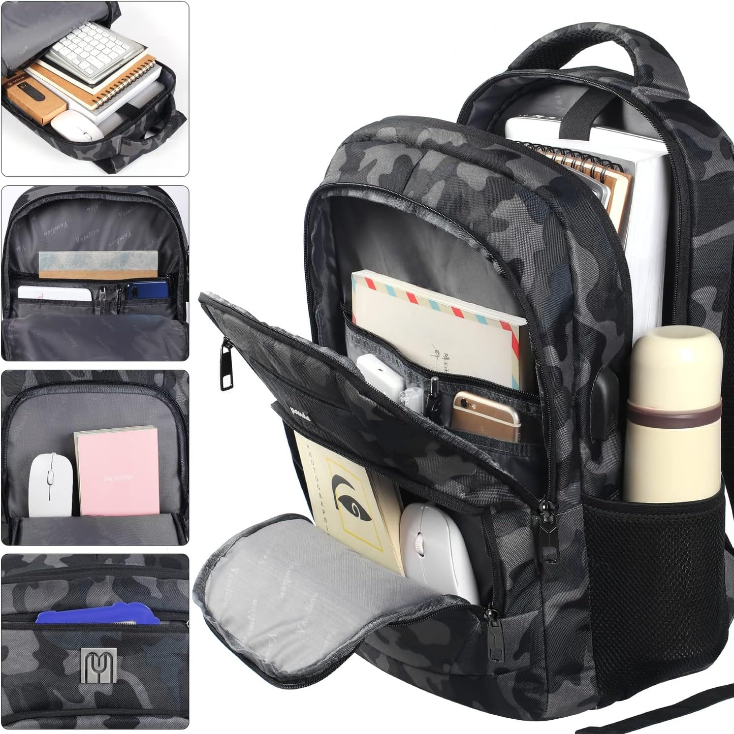 Paude Backpack for Men,College Backpack School Bookbag for Teens,Laptop Bookbag with USB Port and Headphone Hole