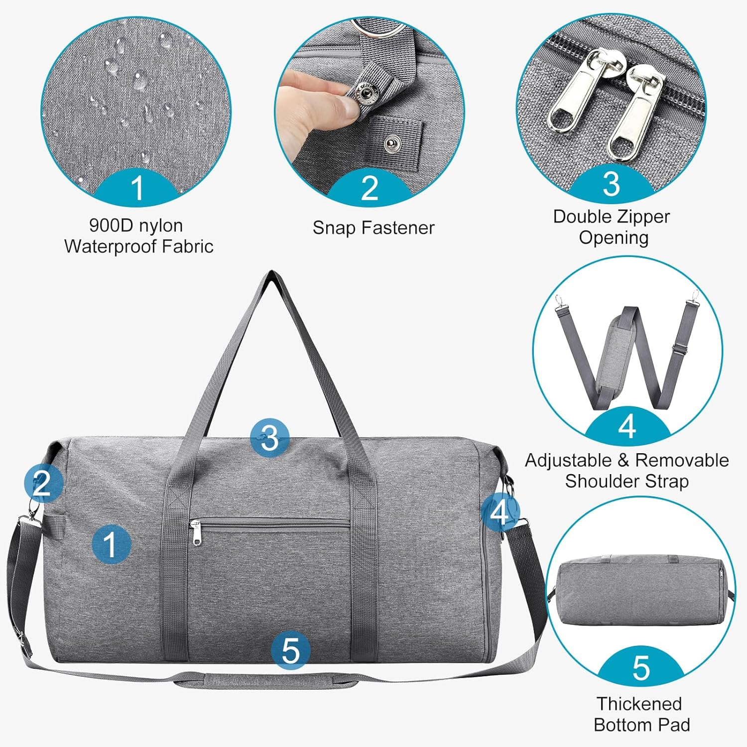 Felipe Varela 65L Duffle Bag with Shoes Compartment, Foldable Carry on Bag Travel Duffel Bags