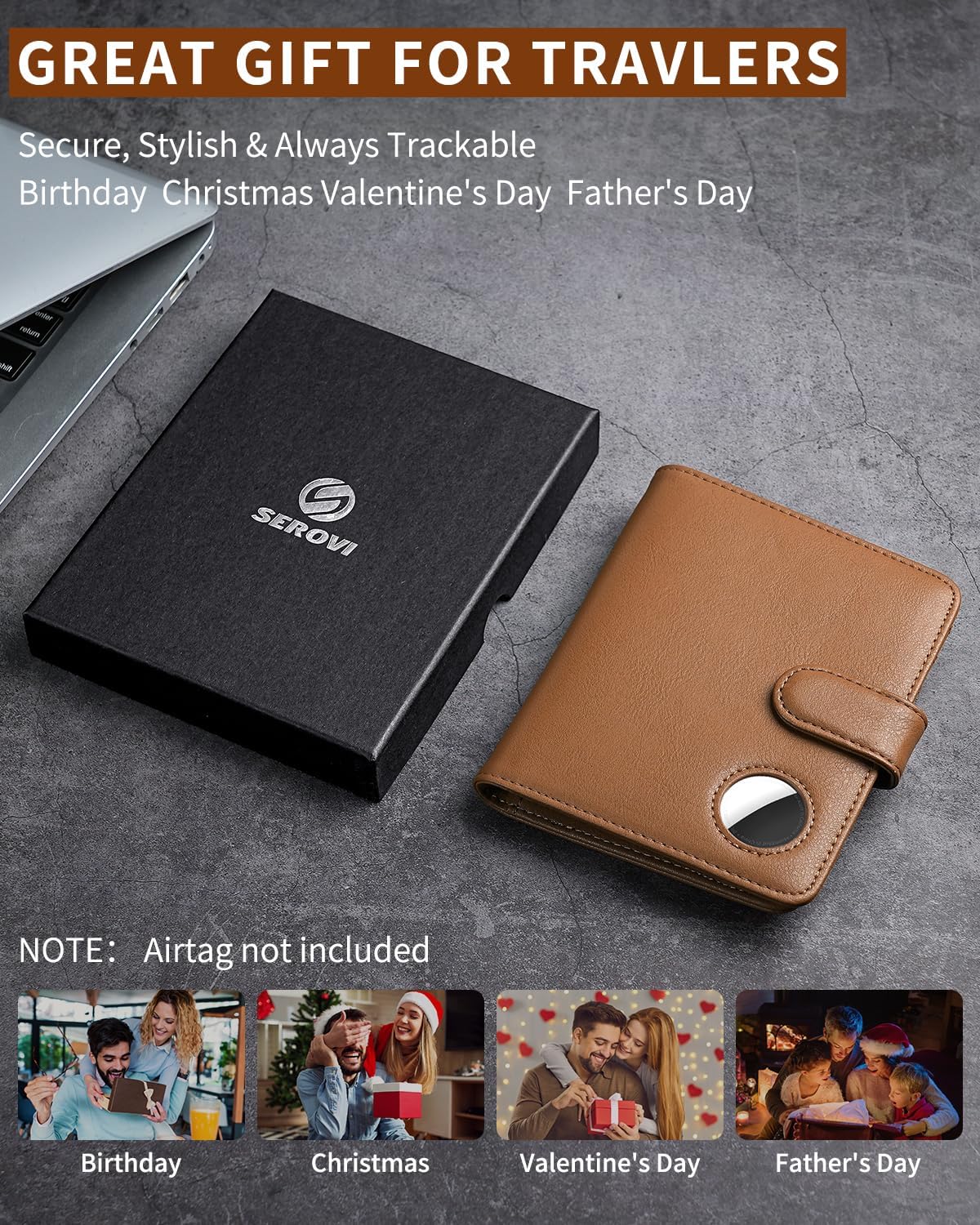 Passport Holder for Travel with AirTag Holder- Leather RFID Blocking Travel accessories with 5