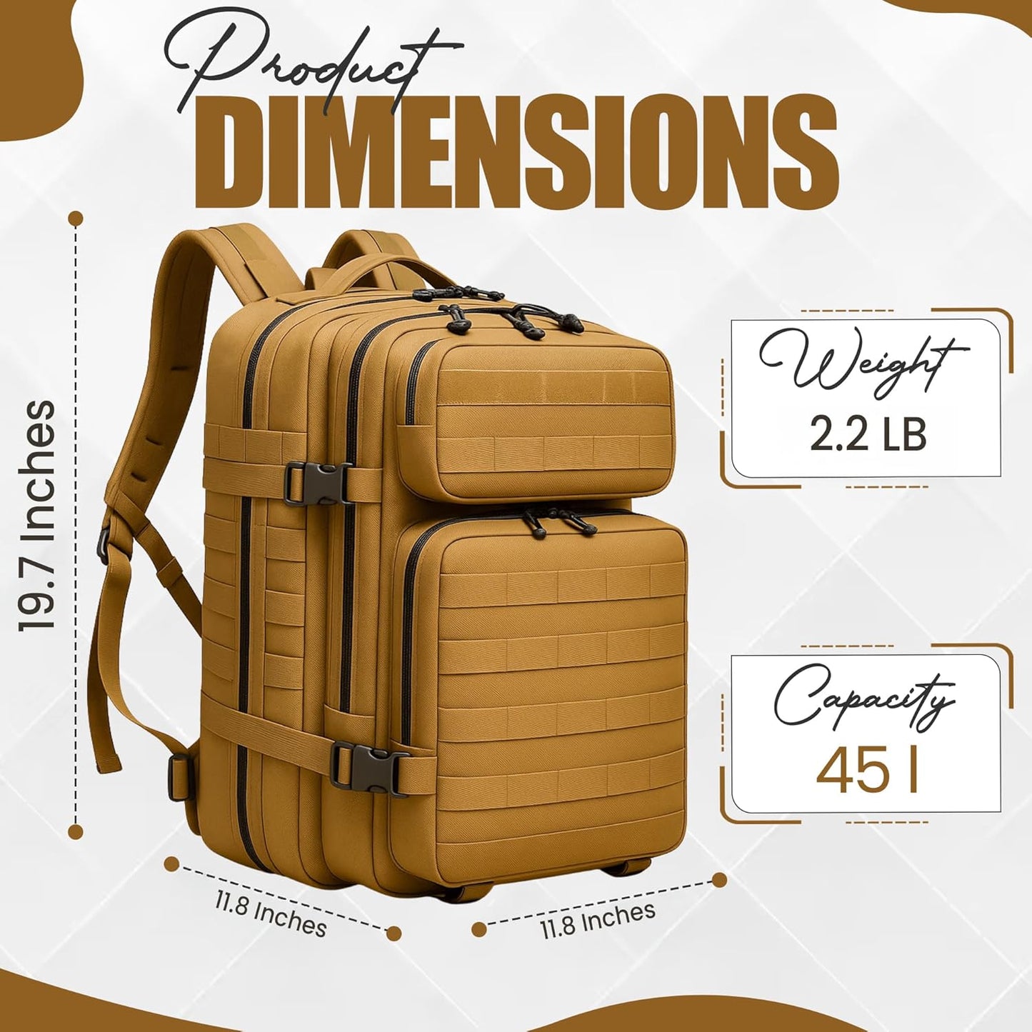 Rucking Backpack for Men, 45L Large Capacity Tactical Military Backpack with Molle Webbing, Durable 900D Oxford Hiking Camping Rucksack