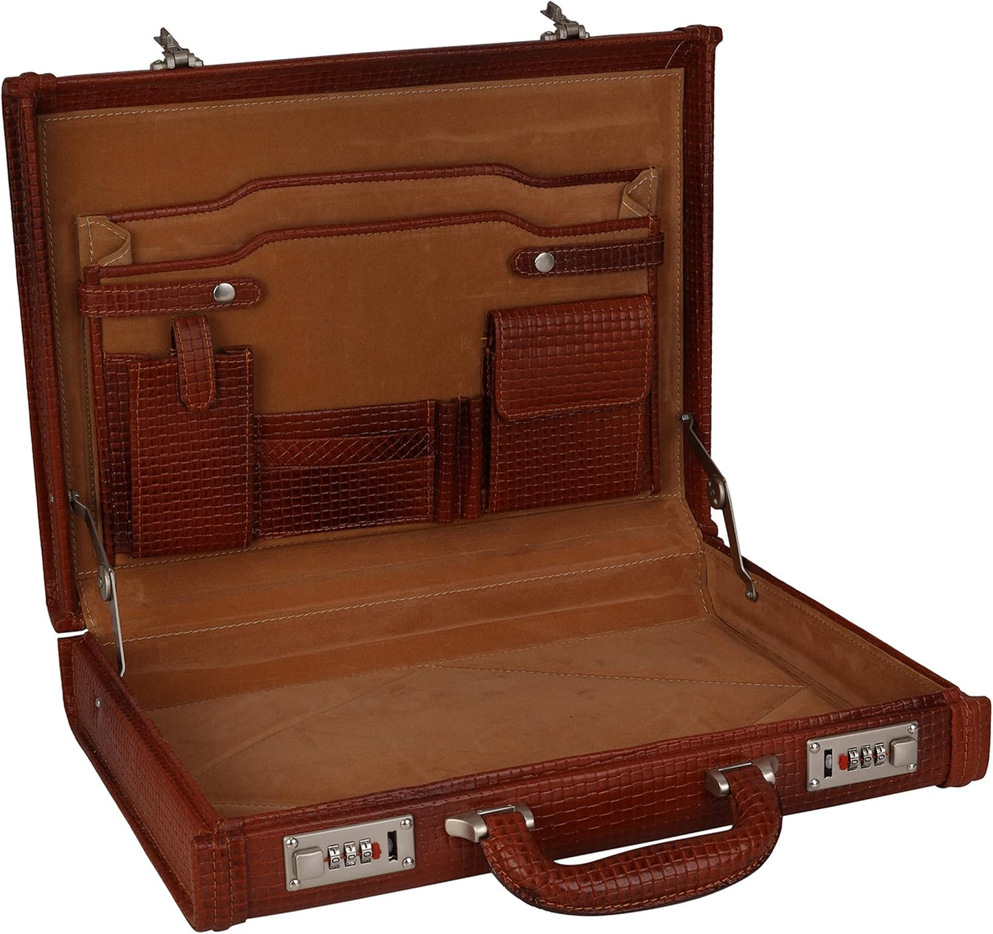 Full Grain Leather Briefcase Attache Case For Unisex Size L17xW3xH12 Inches Briefcase Bag (Croc Tan)