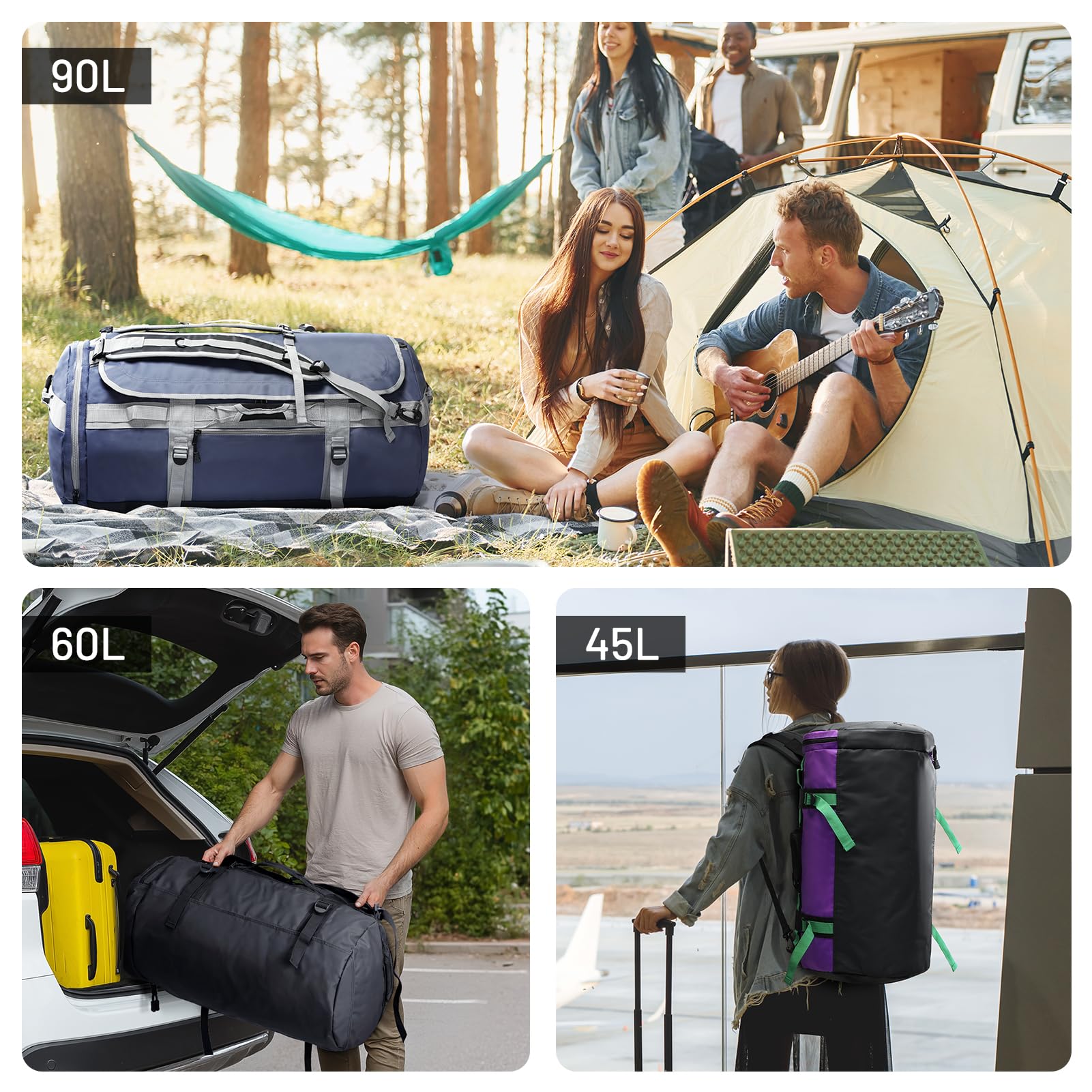 MIER Large Duffle Bag Backpack for Travel Camping Gym Sports, 45L/60L/90L