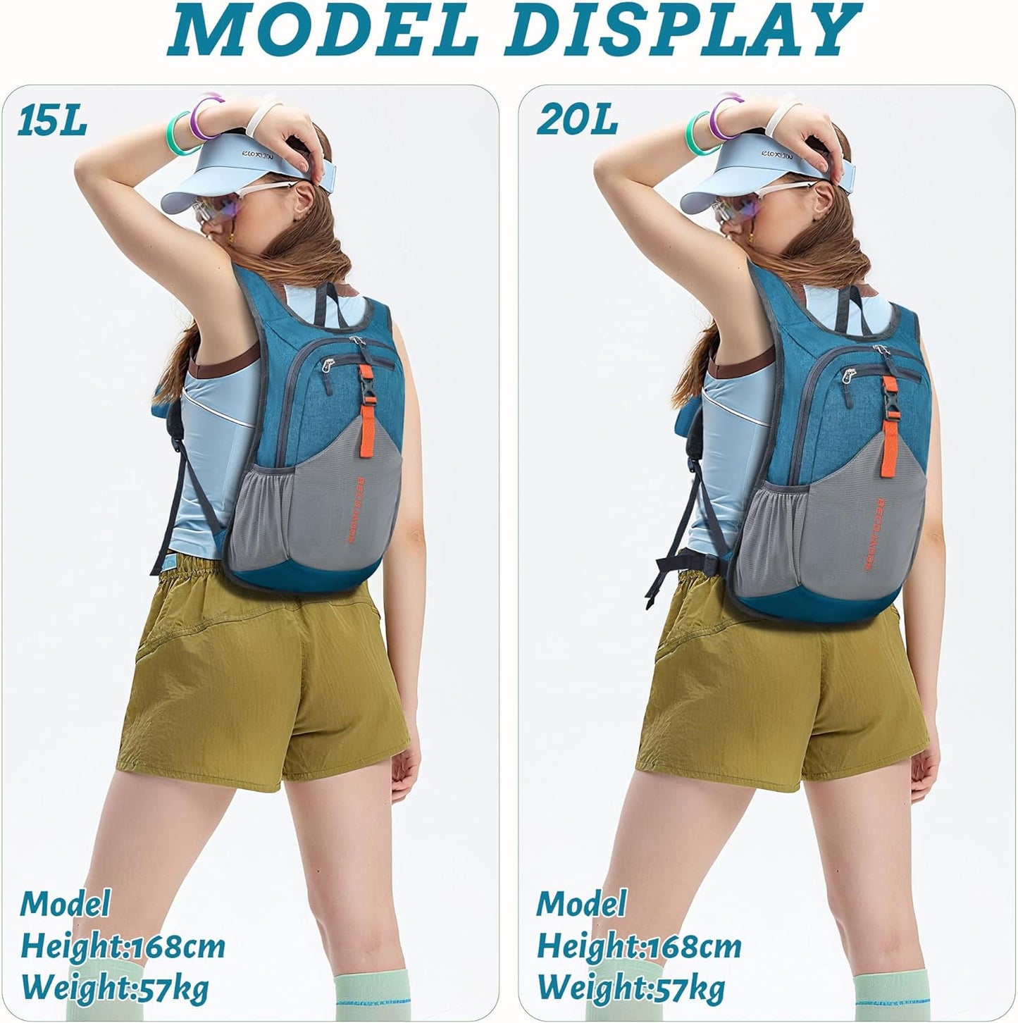 15L Small Hiking Backpack for Men Women Foldable Packable Back Pack Ultralight Hiking Daypack for Travel Camping Outdoor, Turquoise