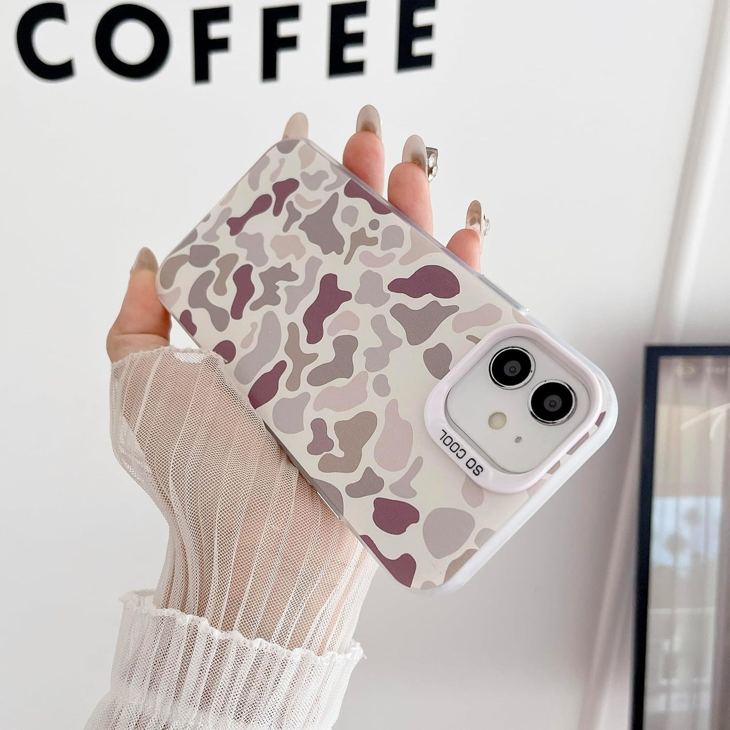 for iPhone 11 Case, Vintage Camo Pattern Design for Men Boys Teens, Cool Camouflage Shockproof Protective Cover for Girls Women - White