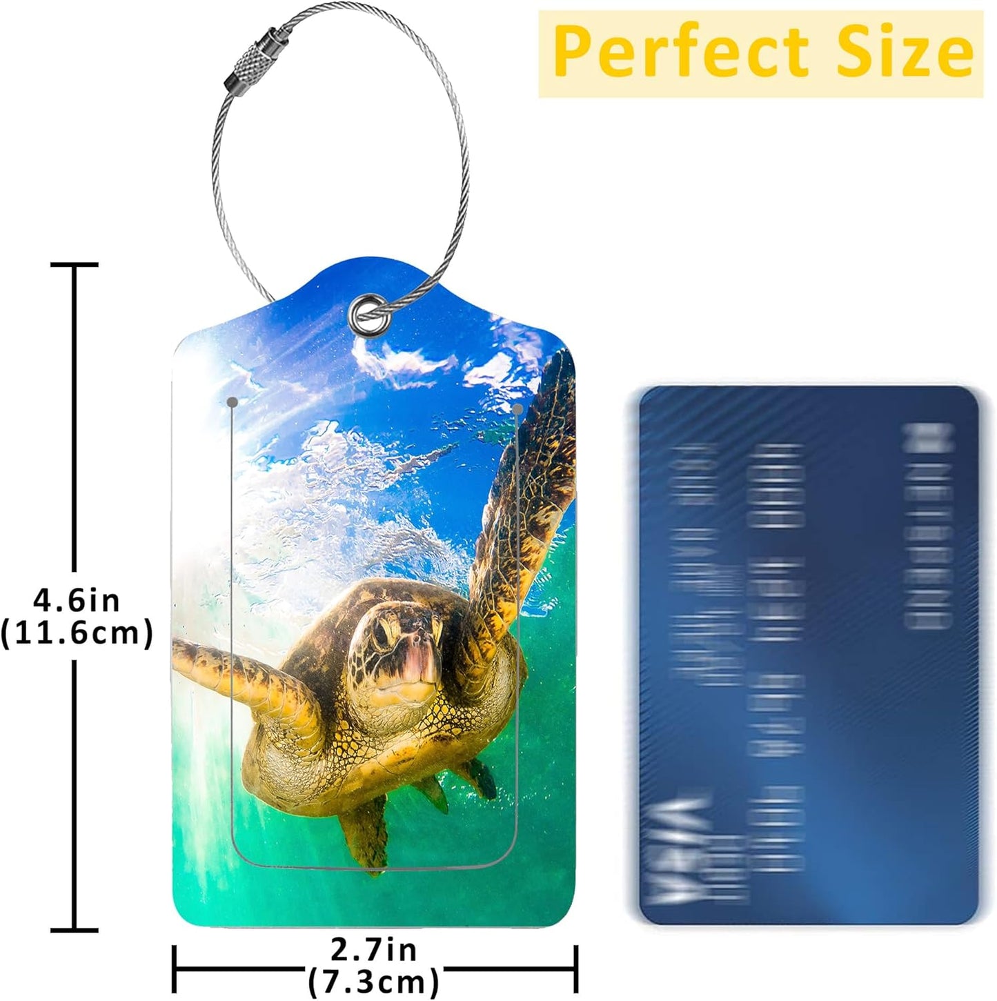 Luggage Tags for Suitcase,2 Pack Hawaiian Green Sea Turtle Luggage Tag with Privacy Flap,Name ID Label and Metal Loop for Women Men Girls Baggage Bag Backpack Instrument