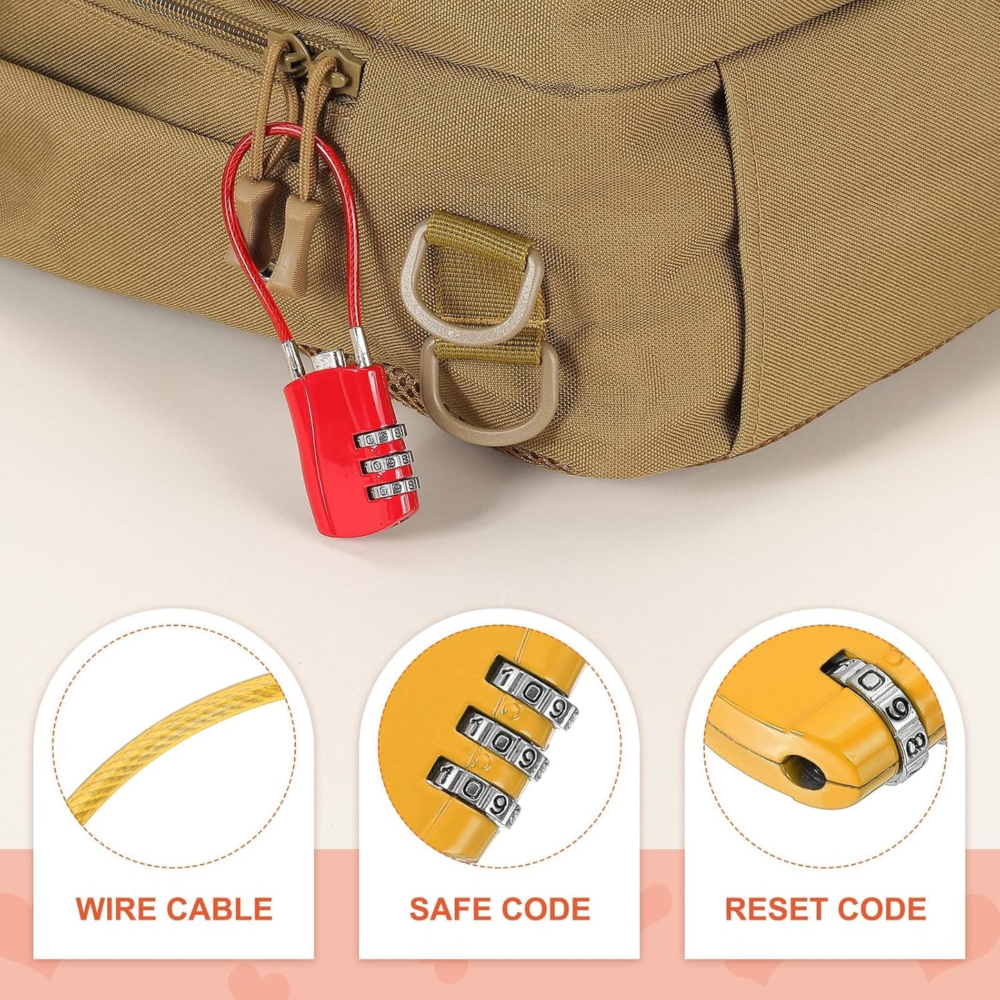 MECCANIXITY 2 Pcs Luggage Travel Lock, 3 Digit Cable Combination Lock 1-3/16" Width Body with 5" Long Cable for Suitcase Bag Cabinets Small Fences Gym, Yellow