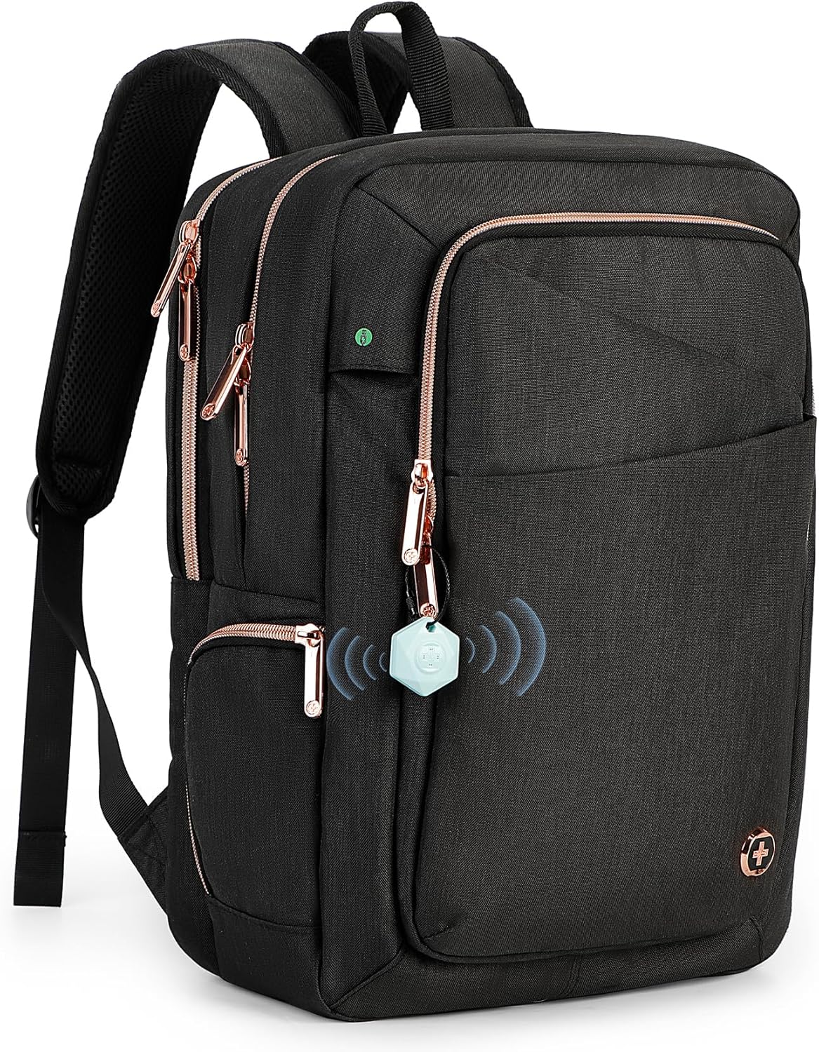 Swissdigital Design Business Backpack For Women with Rose Gold-Tone Zippers College Travel Laptop Backpack With Apple Find My Network,Fits 15.6 inch Laptop,Black | KATY ROSE