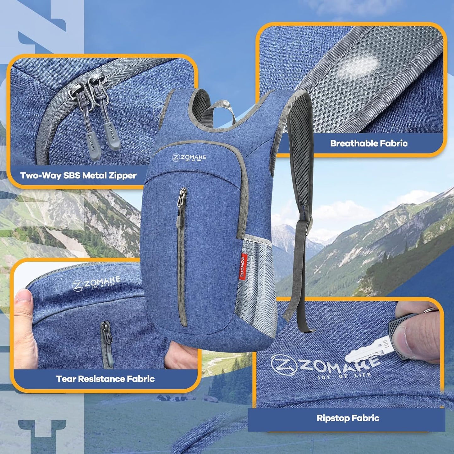 ZOMAKE 10L Ultra Lightweight Packable Backpack, Small Daypack Light Foldable Backpacks Water Resistant Day Bag for Hiking(Dark Blue)