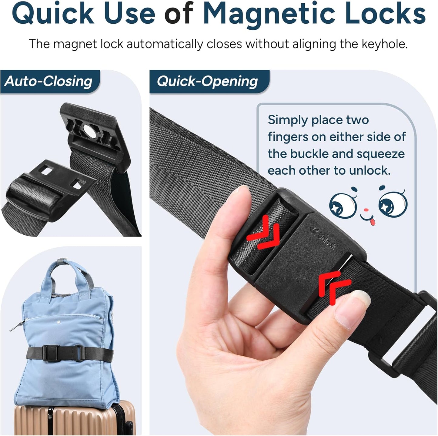 Travel Inspira Magnetic Quick-Release Travel Belt for Luggage Strap - Hands-Free, Lightens Load, Secures Multiple Bags, Adjustable & Lightweight for Effortless Travel