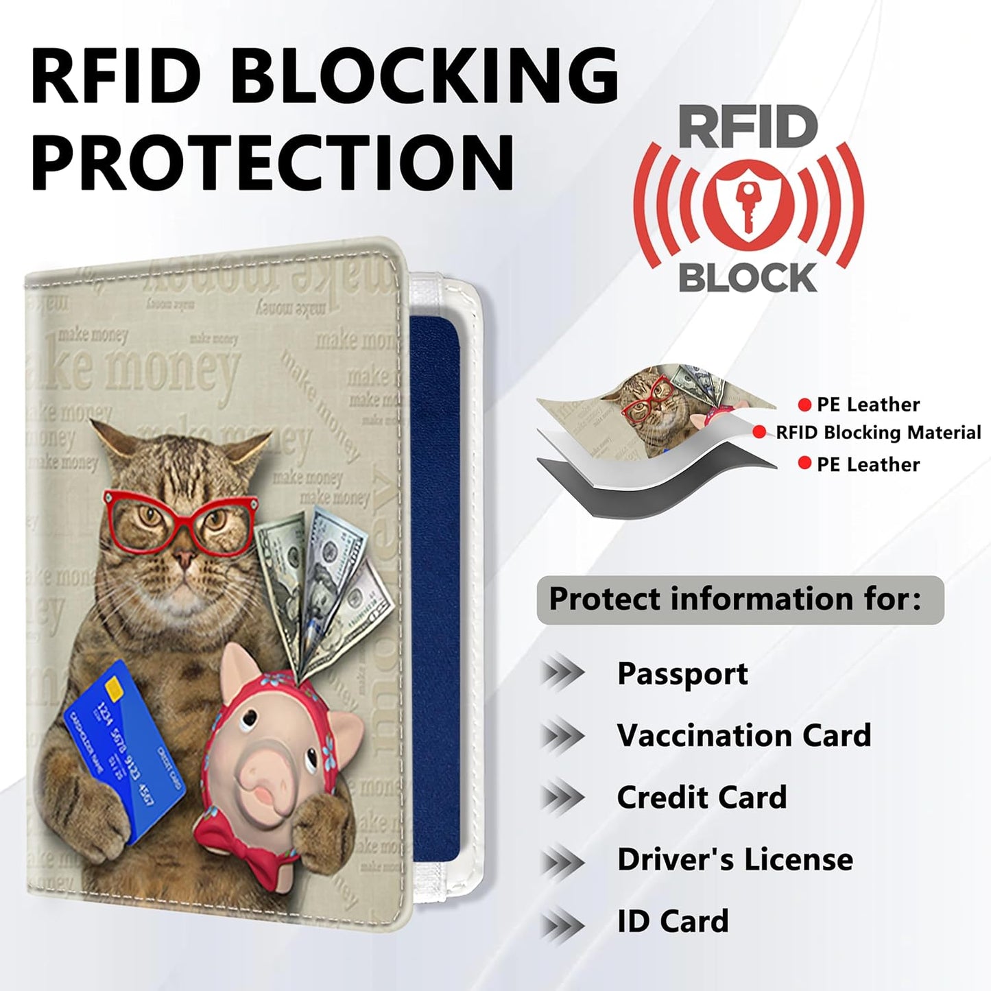 Passport Holder for Travel, Cute Passport Cover for Women Men, Waterproof PU Leather Rfid Blocking Passport Wallet with Credit Card Case for Travel Family, Boys Girls Travel Essentials