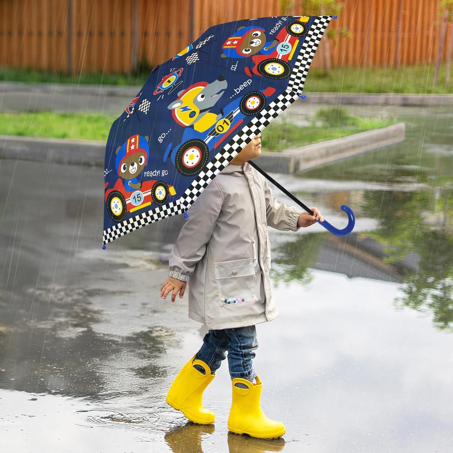 Kids Umbrella, Safety Windproof Umbrella with Easy-Grip Hook Handle for Toddler Girls and Boys