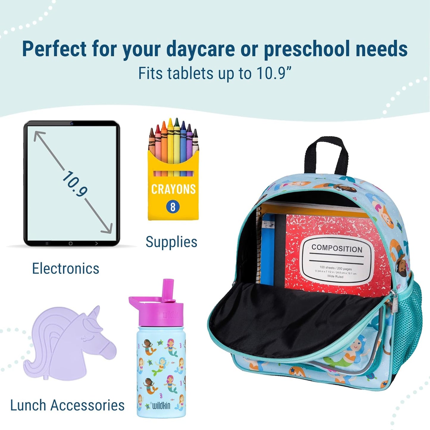 Wildkin 12-inch Kids Backpack – Padded, Adjustable, Ideal for Daycare & Travel (Mermaids)