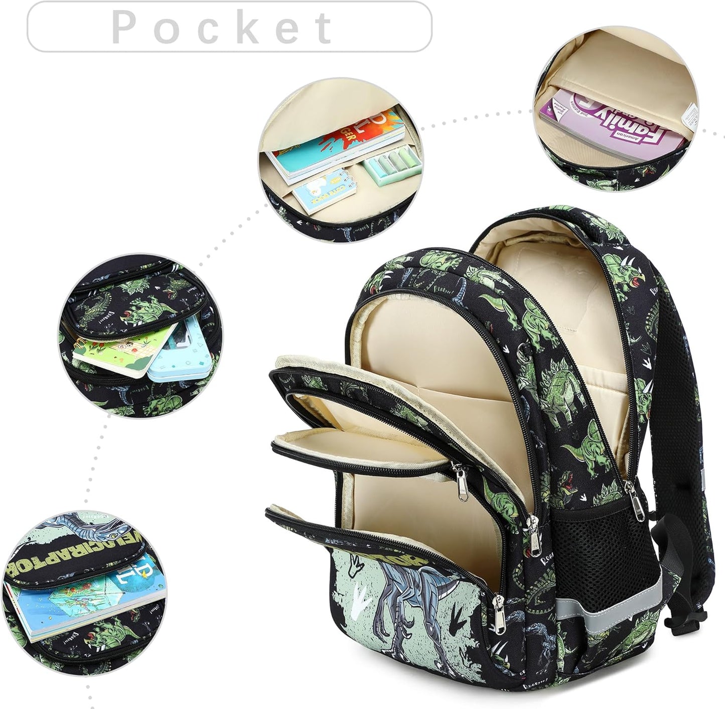 abshoo Cute Dinosaur School Backpack For Boys Elementary Kindergarten Kids School Bag (Dinosaur Black C)