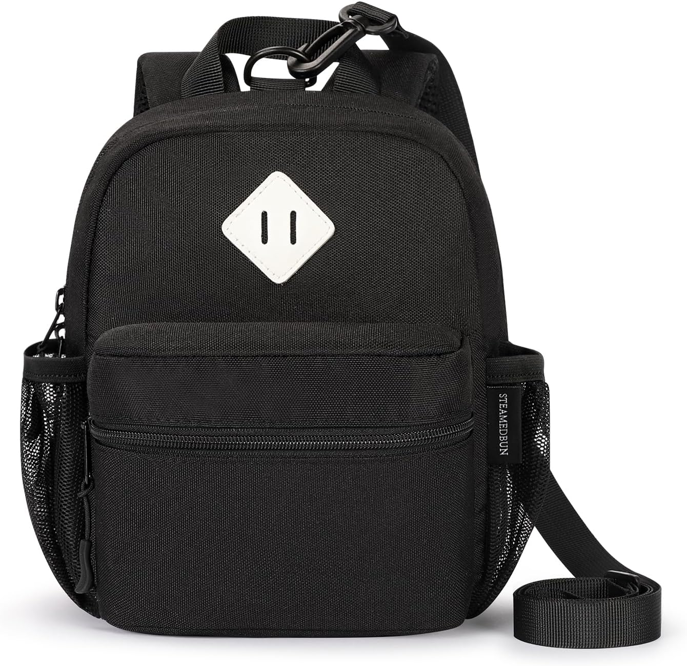 STEAMEDBUN Toddler Backpack Leash - Anti-Lost Harness Backpack for Boys Girls - 1-3 Years, Modern, Unisex, Black, 9.5" x 7" x 3.5", 5L, Polyester, Zipper, Solid, 4 Pockets, Machine Wash