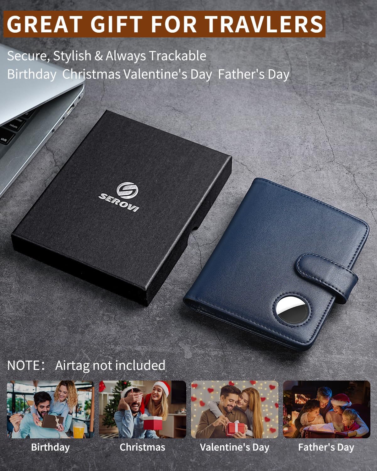 Passport Holder for Travel with AirTag Holder- Leather RFID Blocking Travel accessories with 5 Cards Slot&1ID Window,Magnetic Closure,Gift Box(Air Tag Not Included)