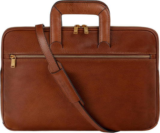 Time Resistance Slim Leather Briefcase - Italian Handmade Leather Computer Bag - Briefcase for Men and Women - Laptop Bag