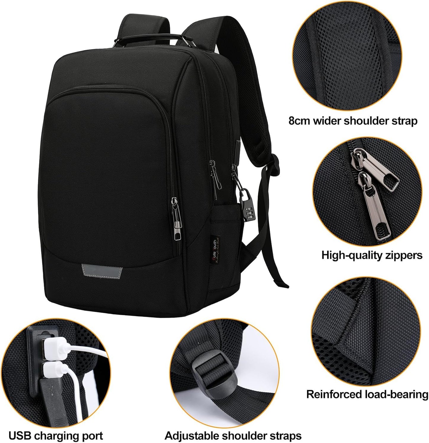 WYCY Laptop Backpack for Men - Anti Theft Computer Bag for Work, Business, College, Mochilas Para Hombres, 15.6 Inch, Black