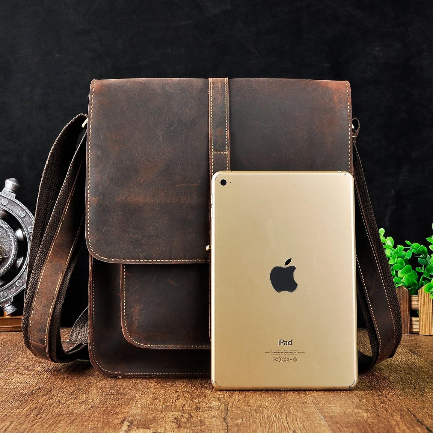 Le'aokuu Mens Genuine Leather Messenger Shoulder Sling Satchel Bag Cross Body