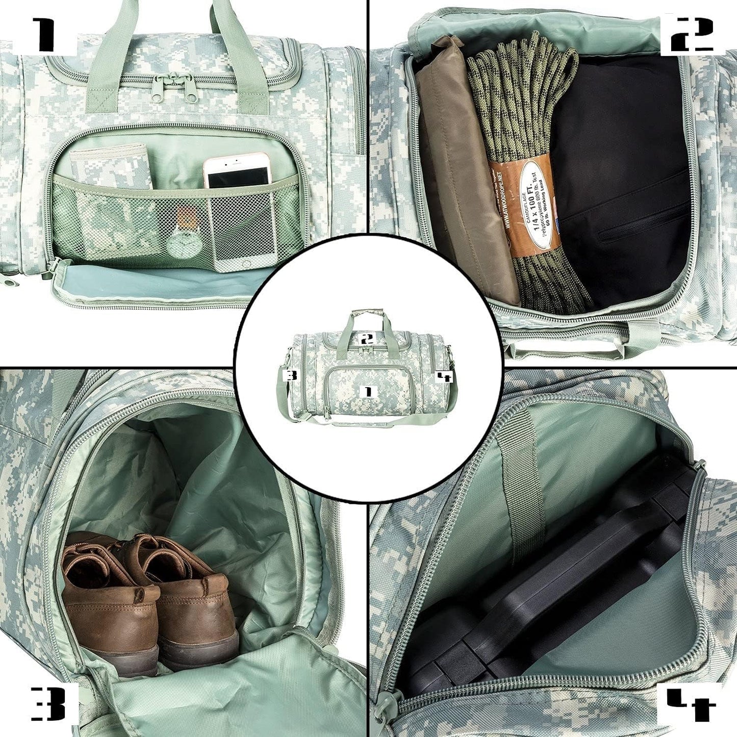 Gym Bag Duffle Bags for Men Women with Shoes Compartment Sport Weekend Travel Overnight Carry On Bag for Tactical Military Travel Work Out Bags (ACCamo)