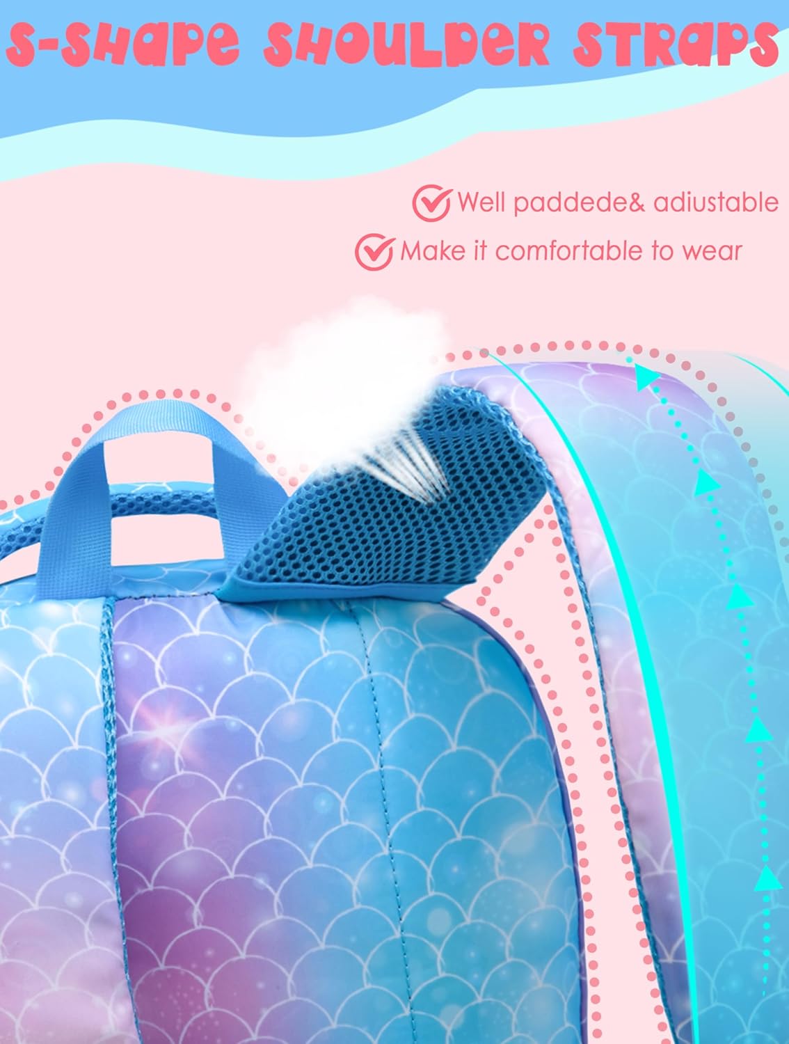 BLUEFAIRY Kids Backpacks for Boys Girls Elementary Primary Middle School Bookbags Back to School Bags for Childs Age 6-8 Mochilas Escolares para Niños Niñas 17 Inch Mermaid Sky Blue