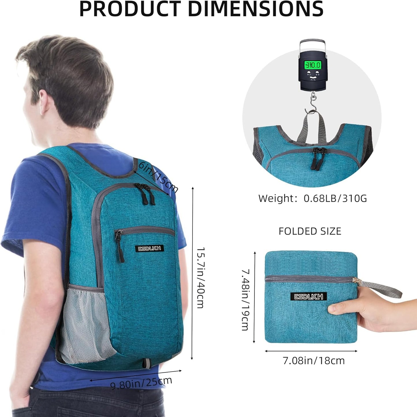 Small Hiking Backpack with Detachable Front Phone Holder, Foldable Packable Back pack with Chest and Waist Strap, Lightweight Daypack for Women Men (Blue, 15L)