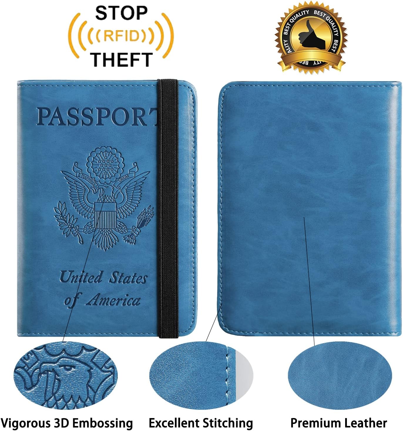 Passport Holder Cover Wallet Travel Essentials RFID Blocking Leather Card Case International Must Haves Travel Accessories for Women Men(113#Blue)
