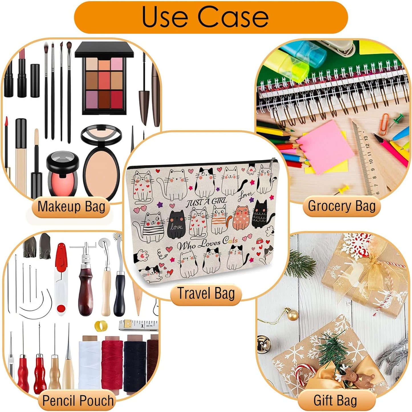 DOOX Cat Makeup Bags with Lining, Funny Cosmetic Bags Pencil Pouch - Double-Sided Print - Cute Cat Birthday & Christmas Gifts for Daughter, Sister, Women