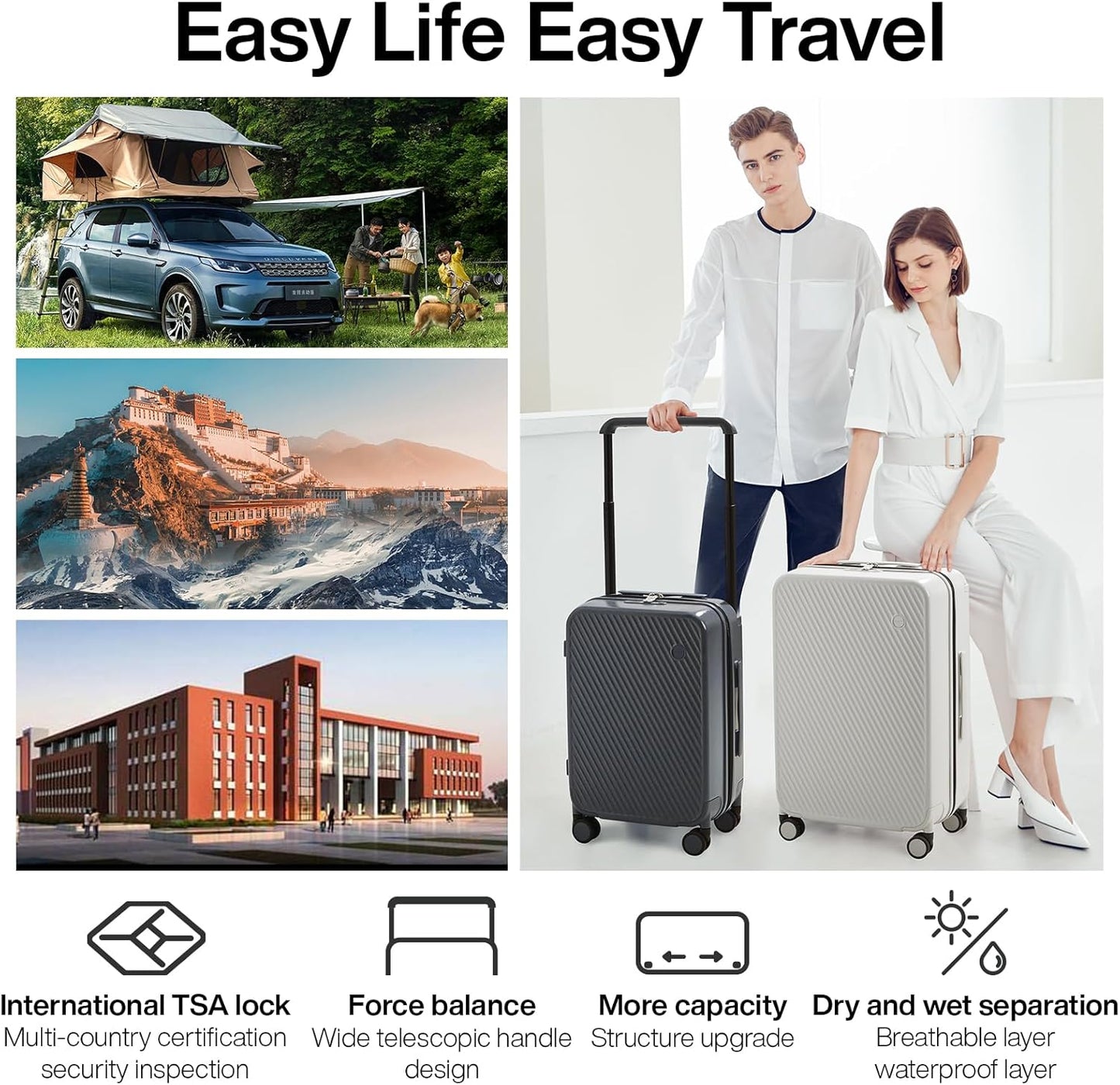 mixi Large Capacity Expandable Luggage Suitcases With Spinner Wheels,Upgrade Wide Handle PC Hardshell Rolling Travel Suitcase with TSA Lock, Checked-Medium 24-Inch, Rock Gray