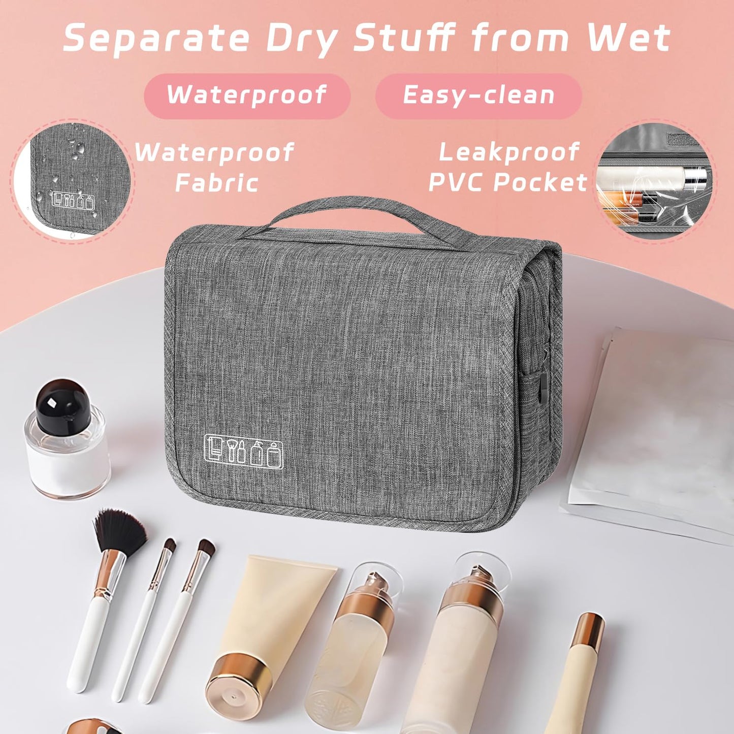 Toiletry Bag Travel Bag with Hanging Hook, Waterproof Shower Bathroom Hanging Toiletry Bag for Men