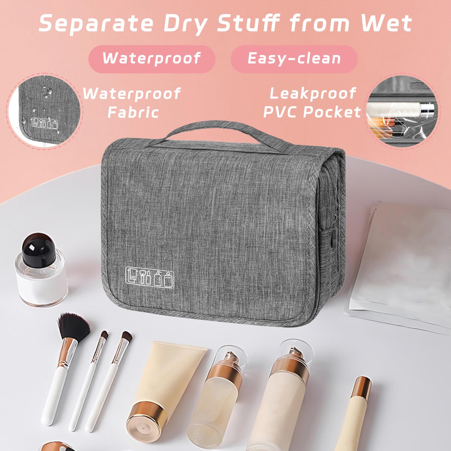 Toiletry Bag Travel Bag with Hanging Hook, Waterproof Shower Bathroom Hanging Toiletry Bag for Men