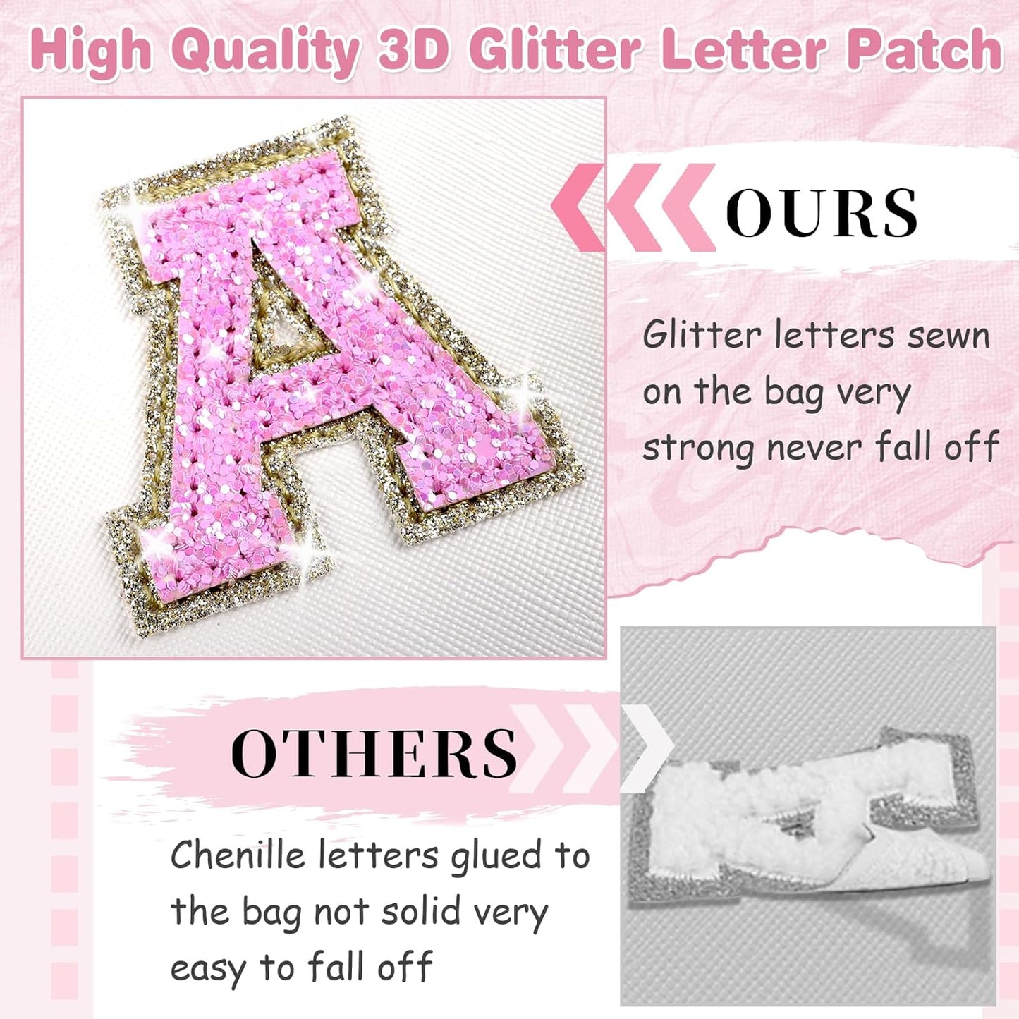 Small Initial Patch Makeup Bag Personalized Gifts Make Up Bag,White Cute PU Leather Glitter Letter Cosmetic Bag with Zipper,Trendy Portable Travel Toiletry Pouch,Preppy Stuff for Teen Girls Women R