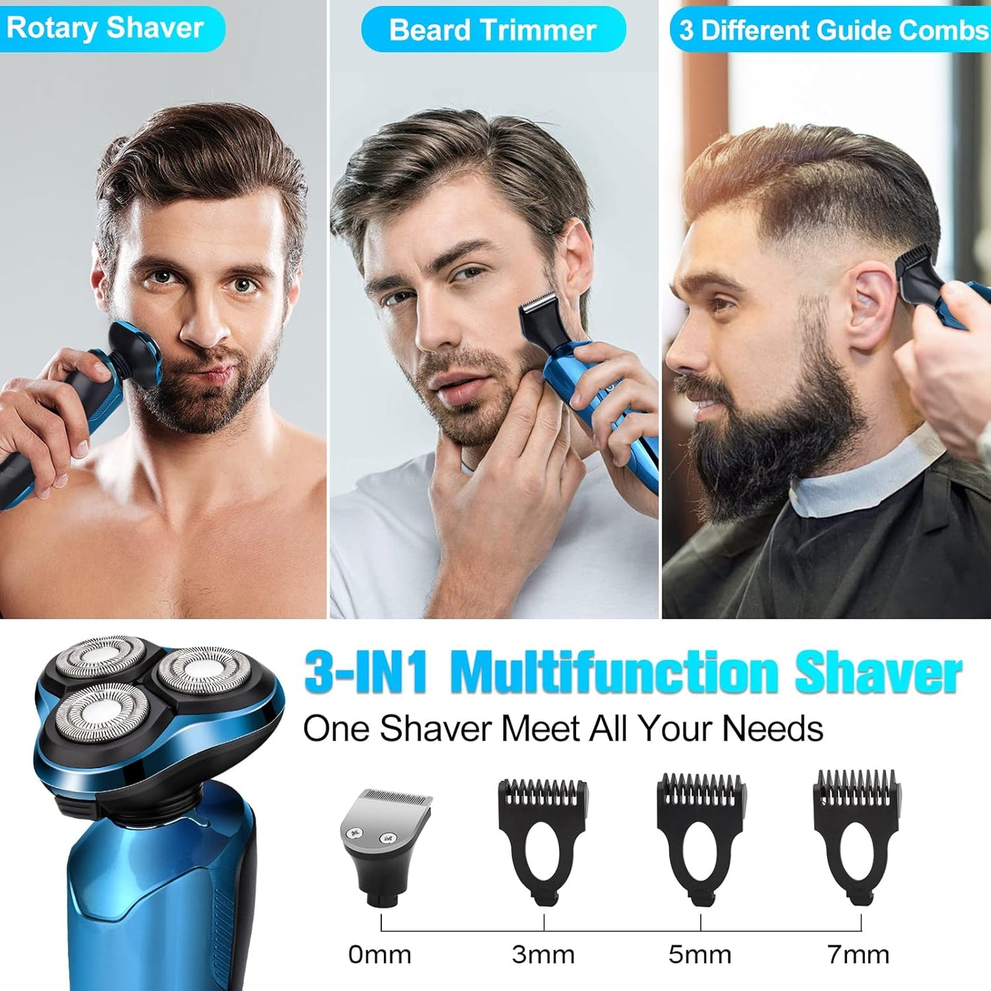 Electric Razor for Men,Men’s Electric Shavers Rotary,LED Display 100% Waterproof Cordless Razor, Wet/Dry Shaving,Shaver for Men Replaceable Blades Portable Travel Razors
