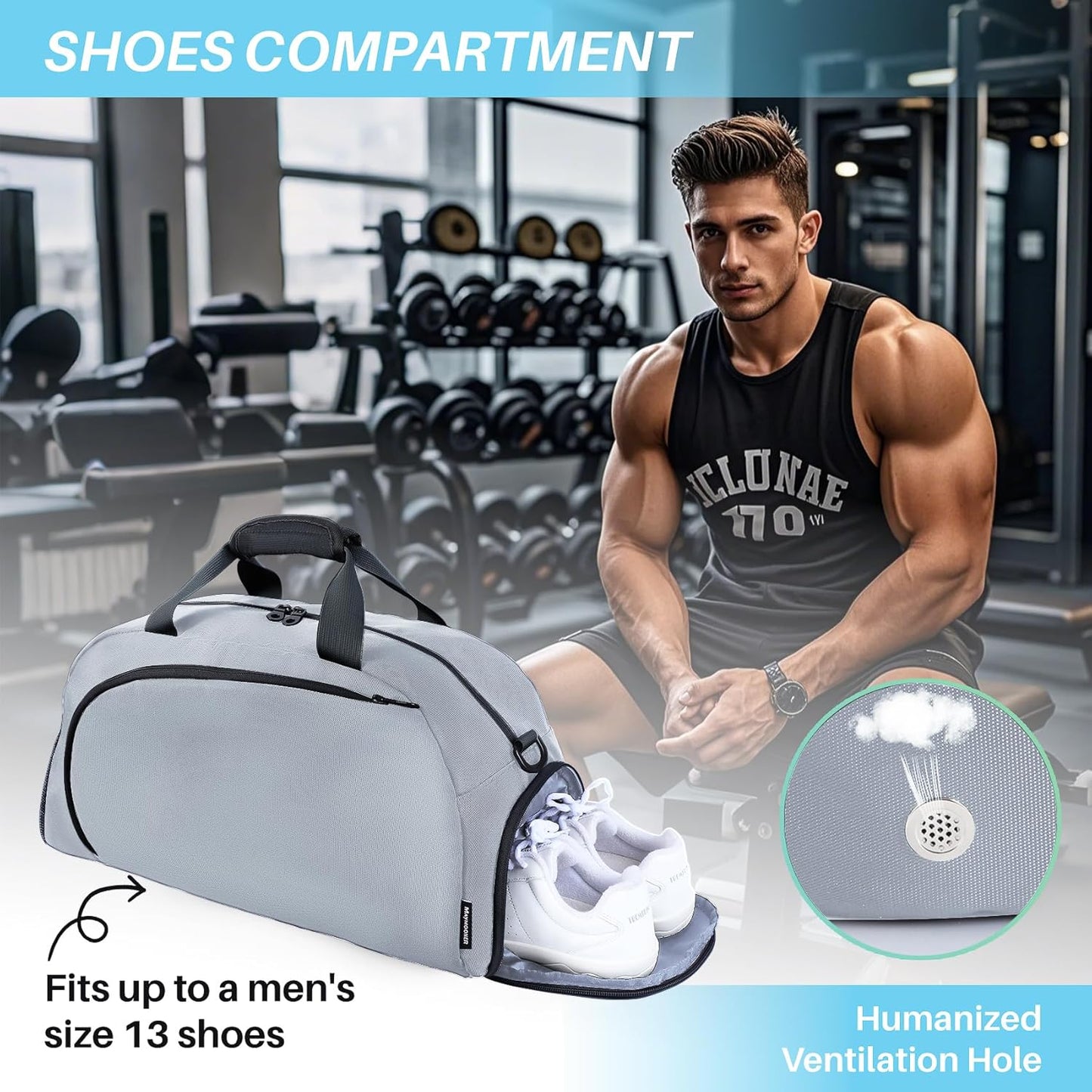 Small Gym Bag with Shoes Compartment & Wet Pocket,Unisex Sport Duffel Bag for Pickleball