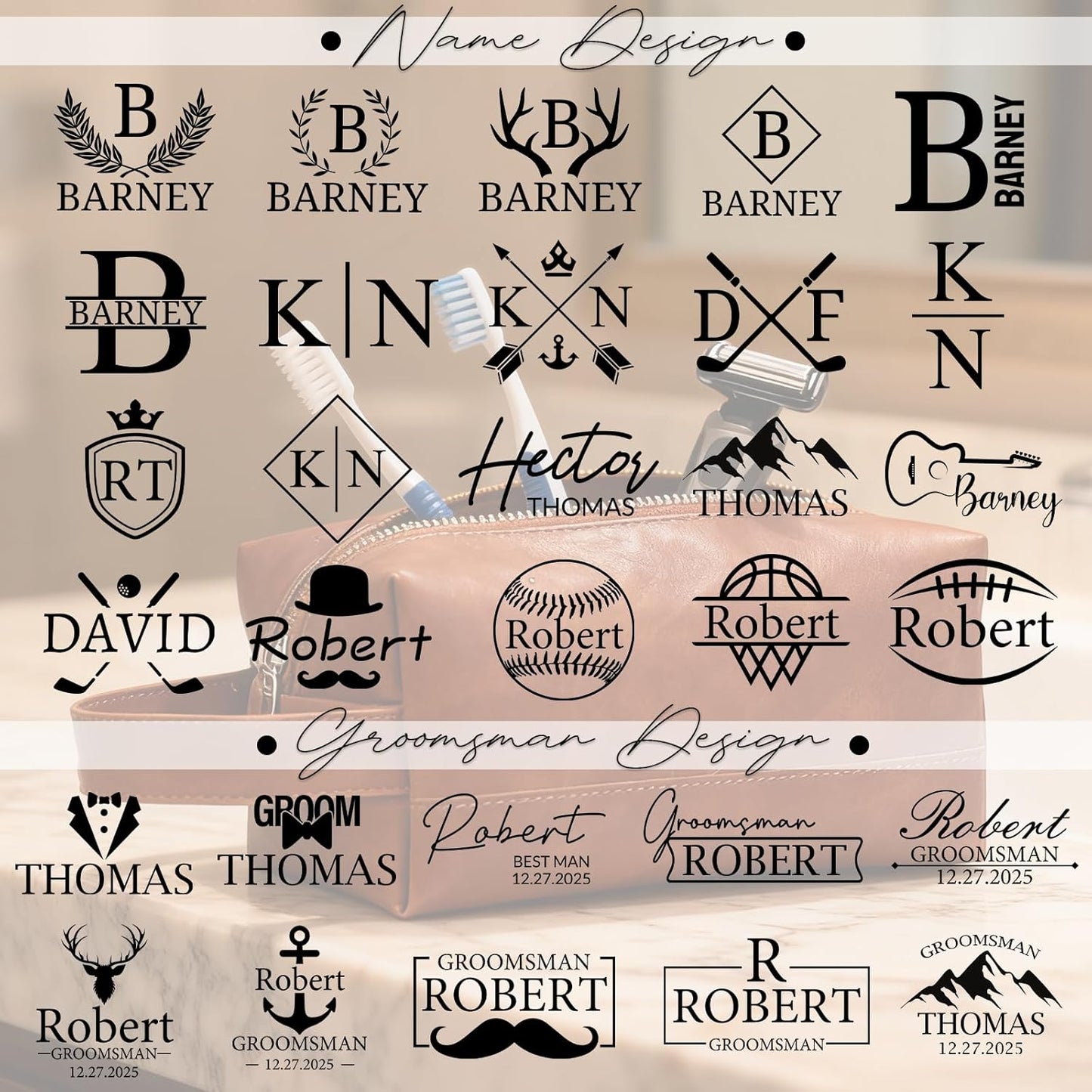 xrlsg Personalized Toiletry Bag for Men Custom Engraved Leather Toiletry Travel Bag Groomsmen Gifts